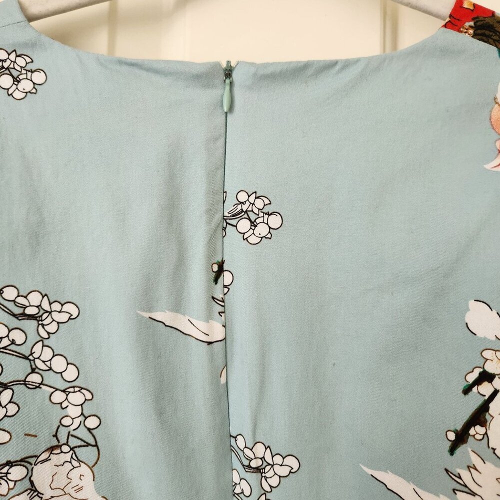 Retro Sheath Dress Pencil Green Floral Nature Bohemian Cottagecore Fairycore L - Picture 6 of 16